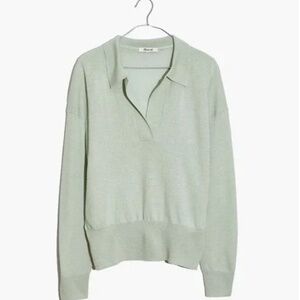 MADEWELL MINT MERINO WOOL COLLAR POLO SWEATER XS